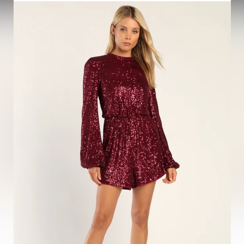 Lulus burgundy sequin romper